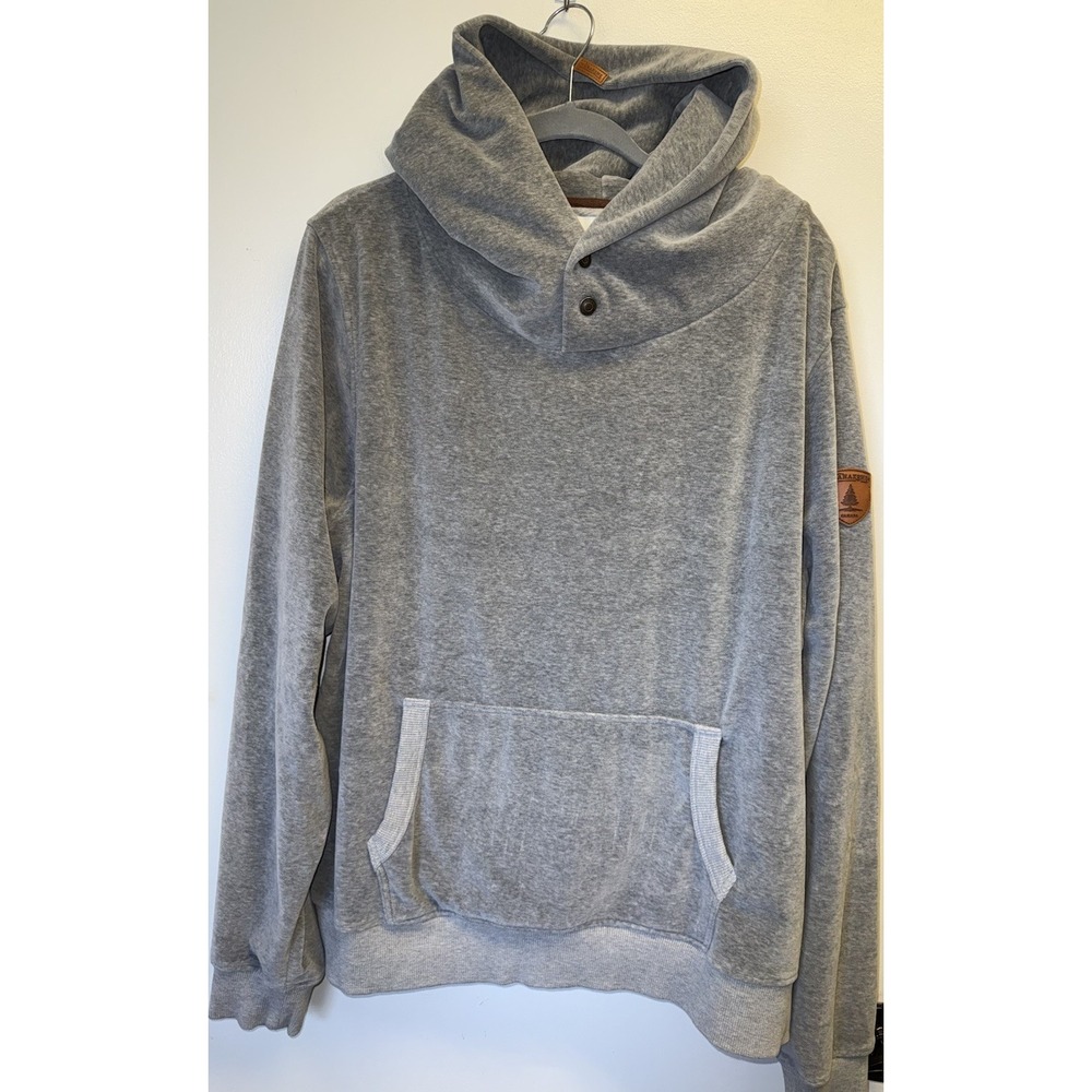 Wanakome Mens Hoodie Sweatshirt Snap XL Gray Lakewood Pullover Velvet Pocket